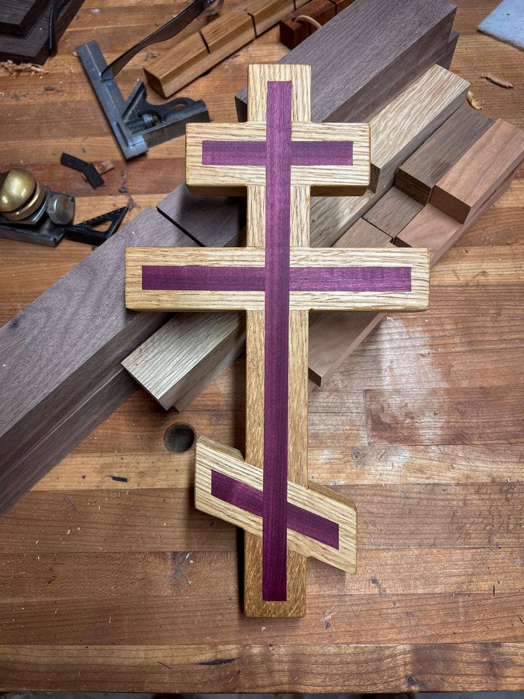 White Oak and Purpleheart  Wooden Orthodox Wall Cross