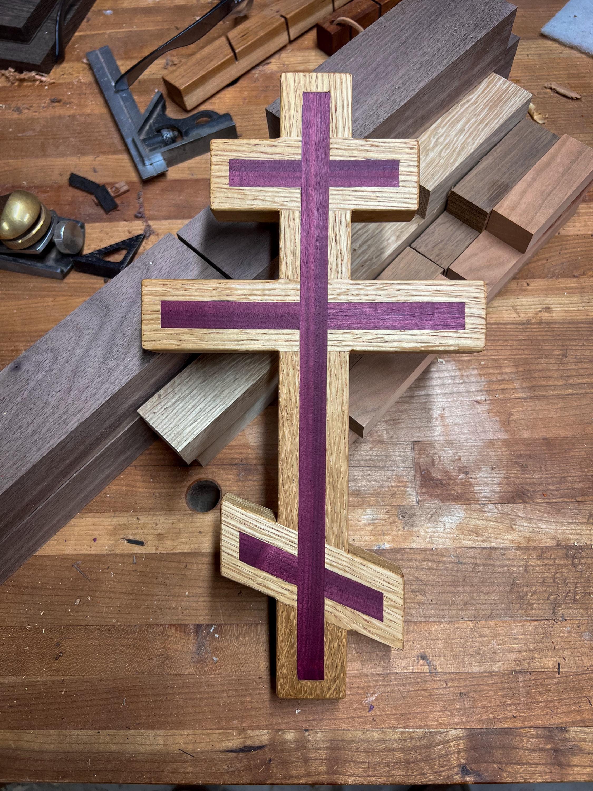 White Oak and Purpleheart  Wooden Orthodox Wall Cross