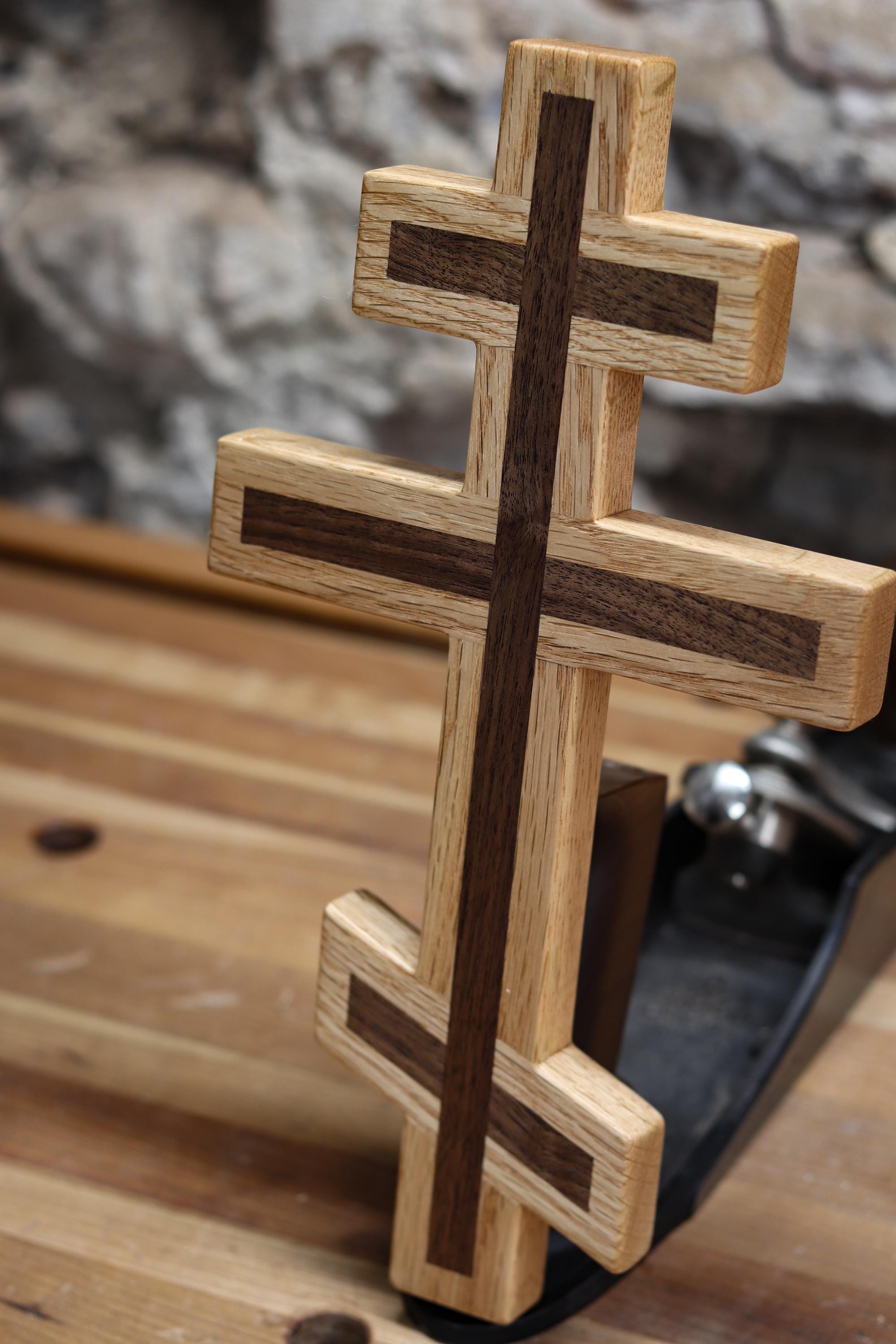 Red Oak and Walnut Orthodox Wall Cross