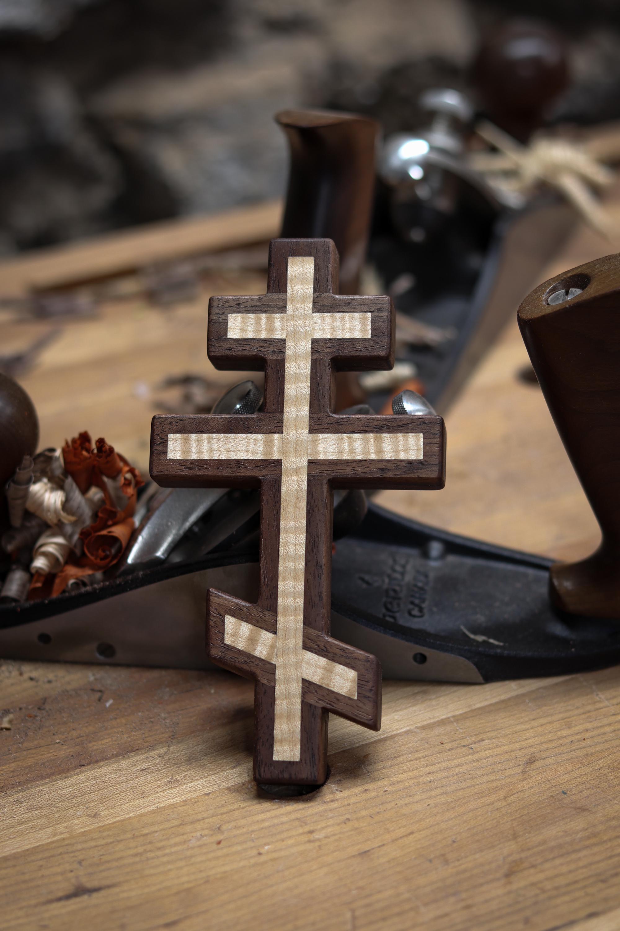 Walnut and Curly Maple Orthodox Wall cross