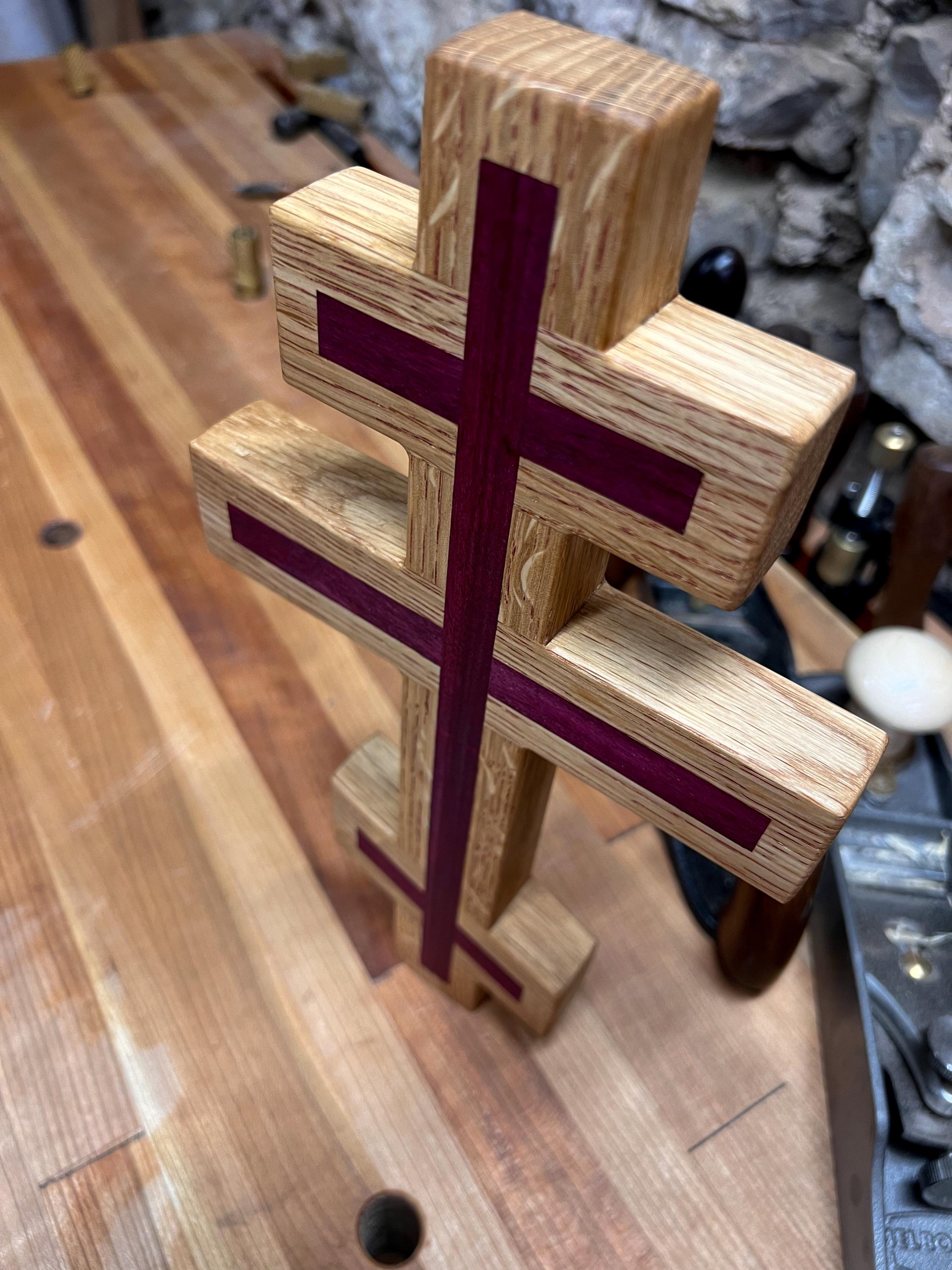 White Oak and Purpleheart  Wooden Orthodox Wall Cross