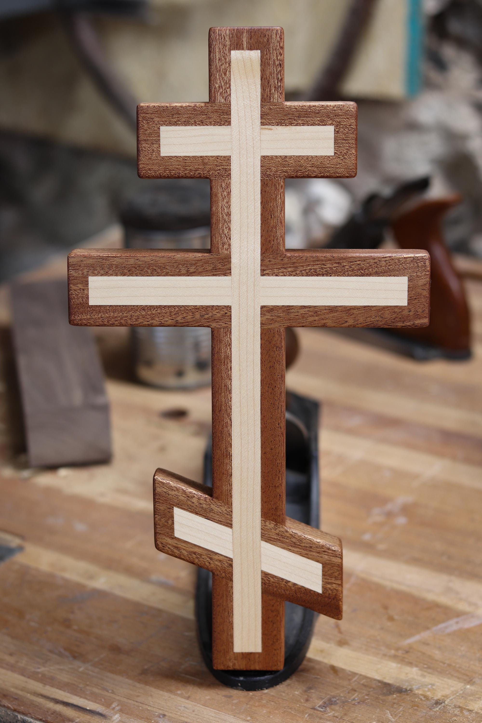 Sapele and Maple wooden Orthodox Wall Cross