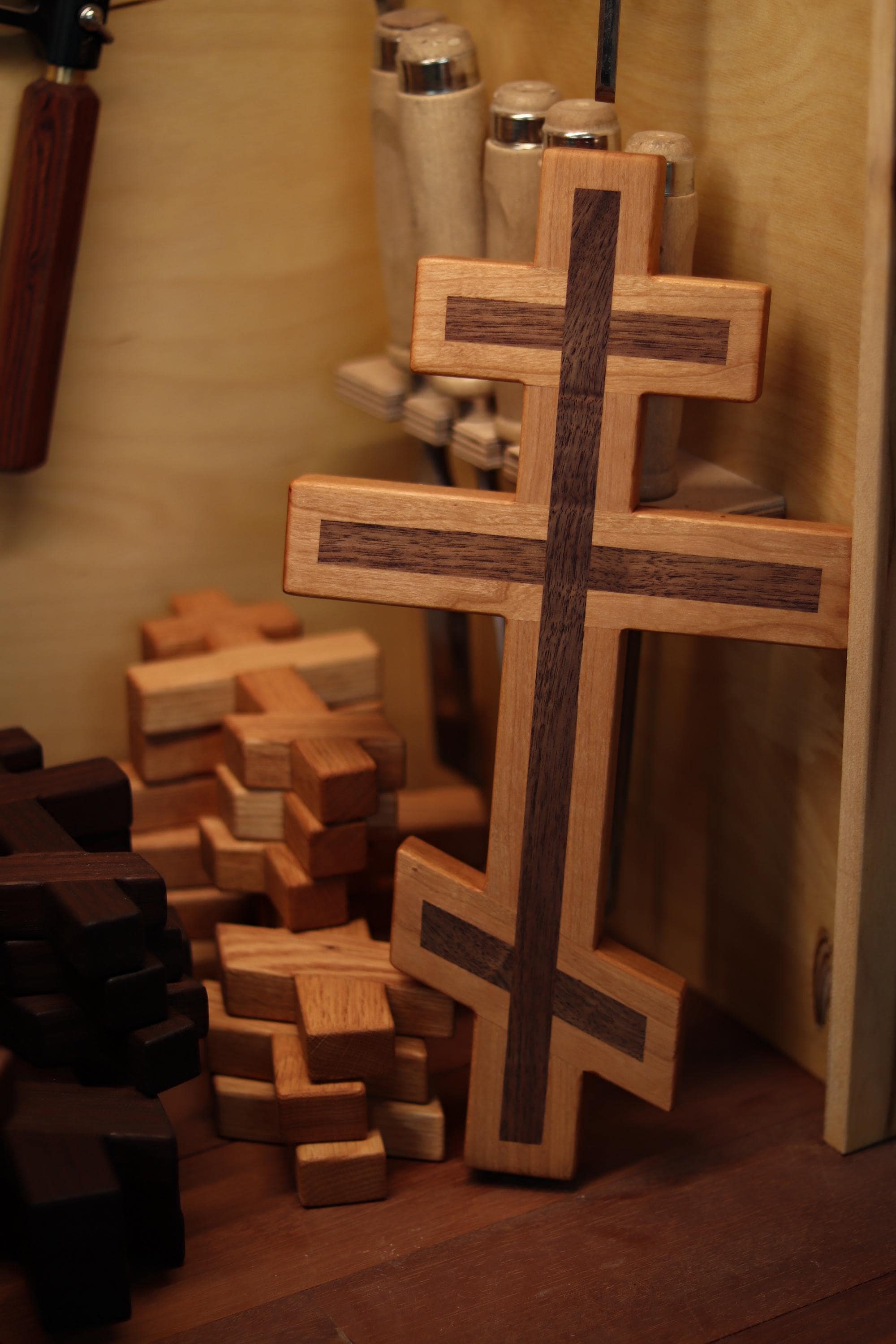 Cherry and Walnut Orthodox Wall Cross