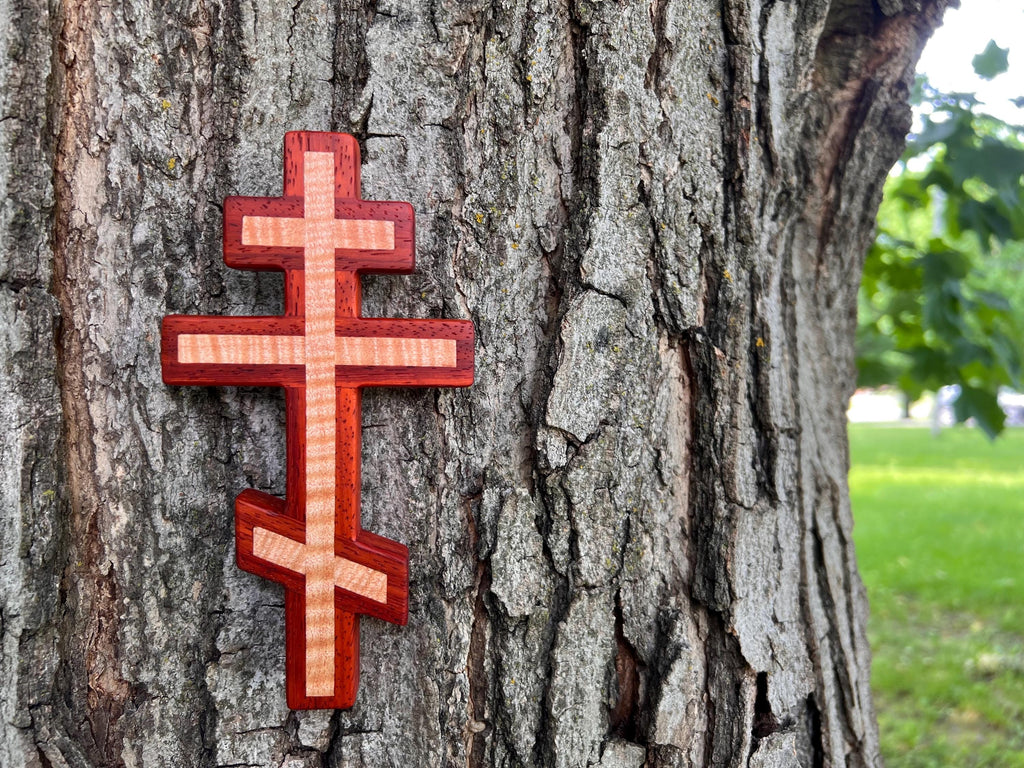 Padauk and Flame Maple Orthodox Wall Cross