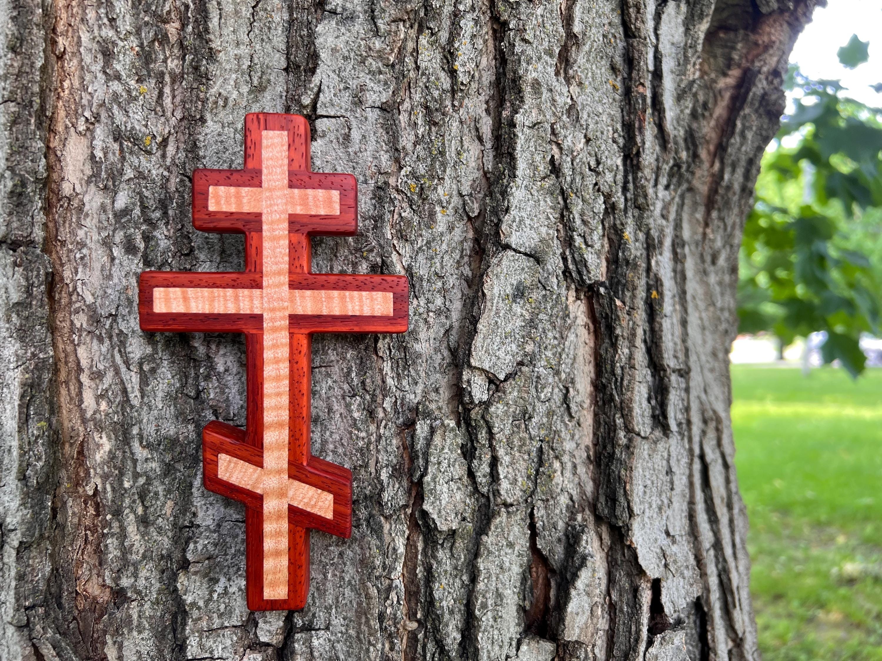 Padauk and Flame Maple Orthodox Wall Cross