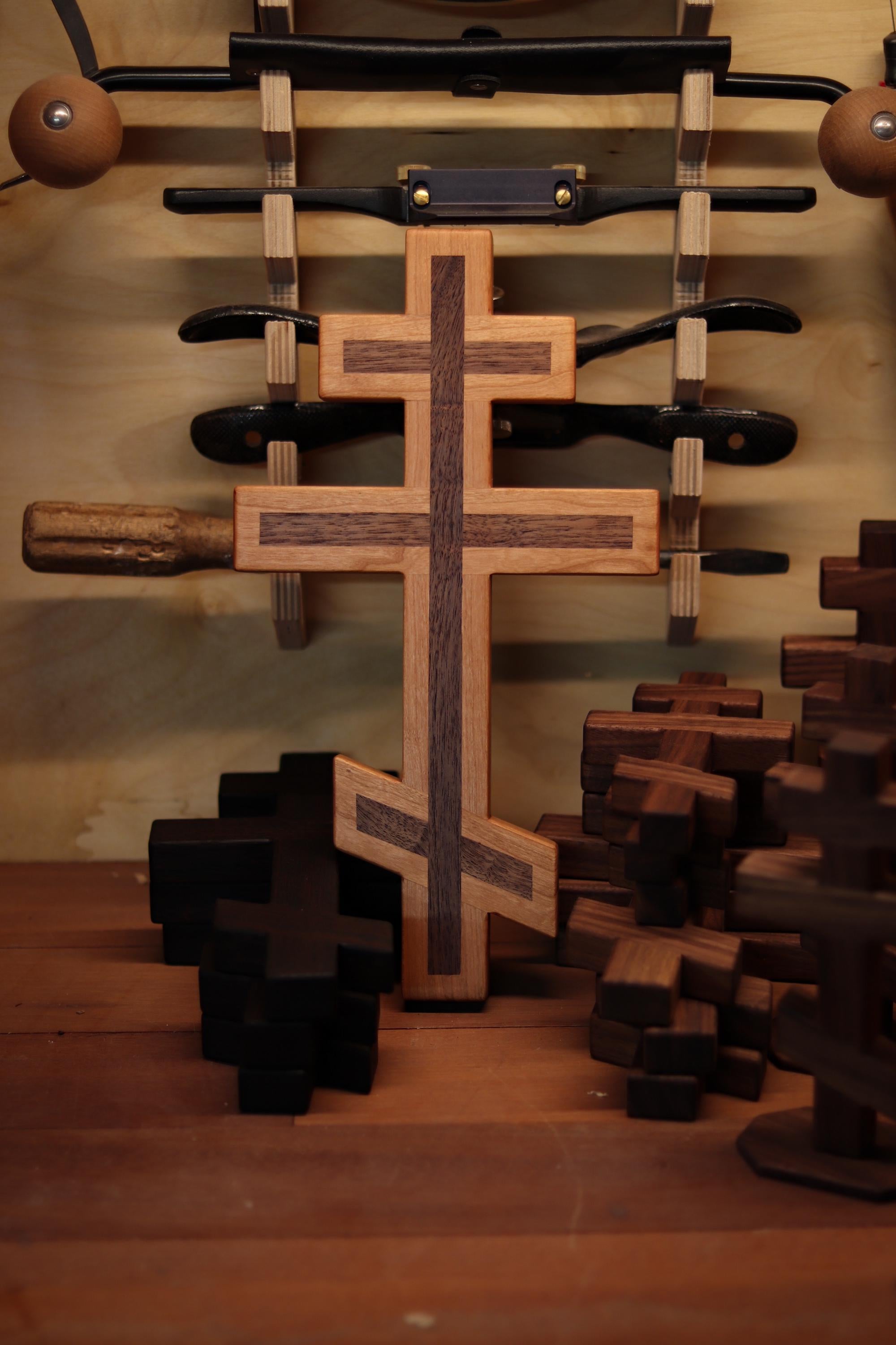 Cherry and Walnut Orthodox Wall Cross