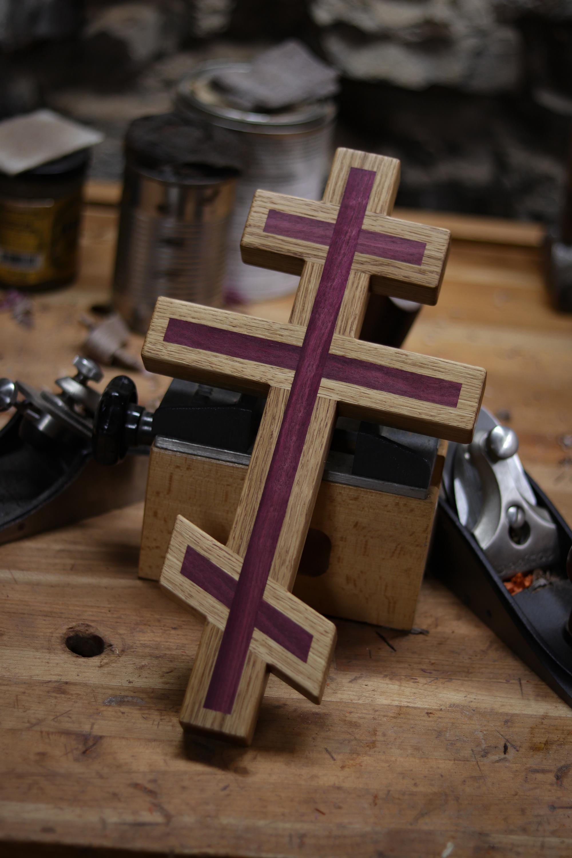 White Oak and Purpleheart  Wooden Orthodox Wall Cross