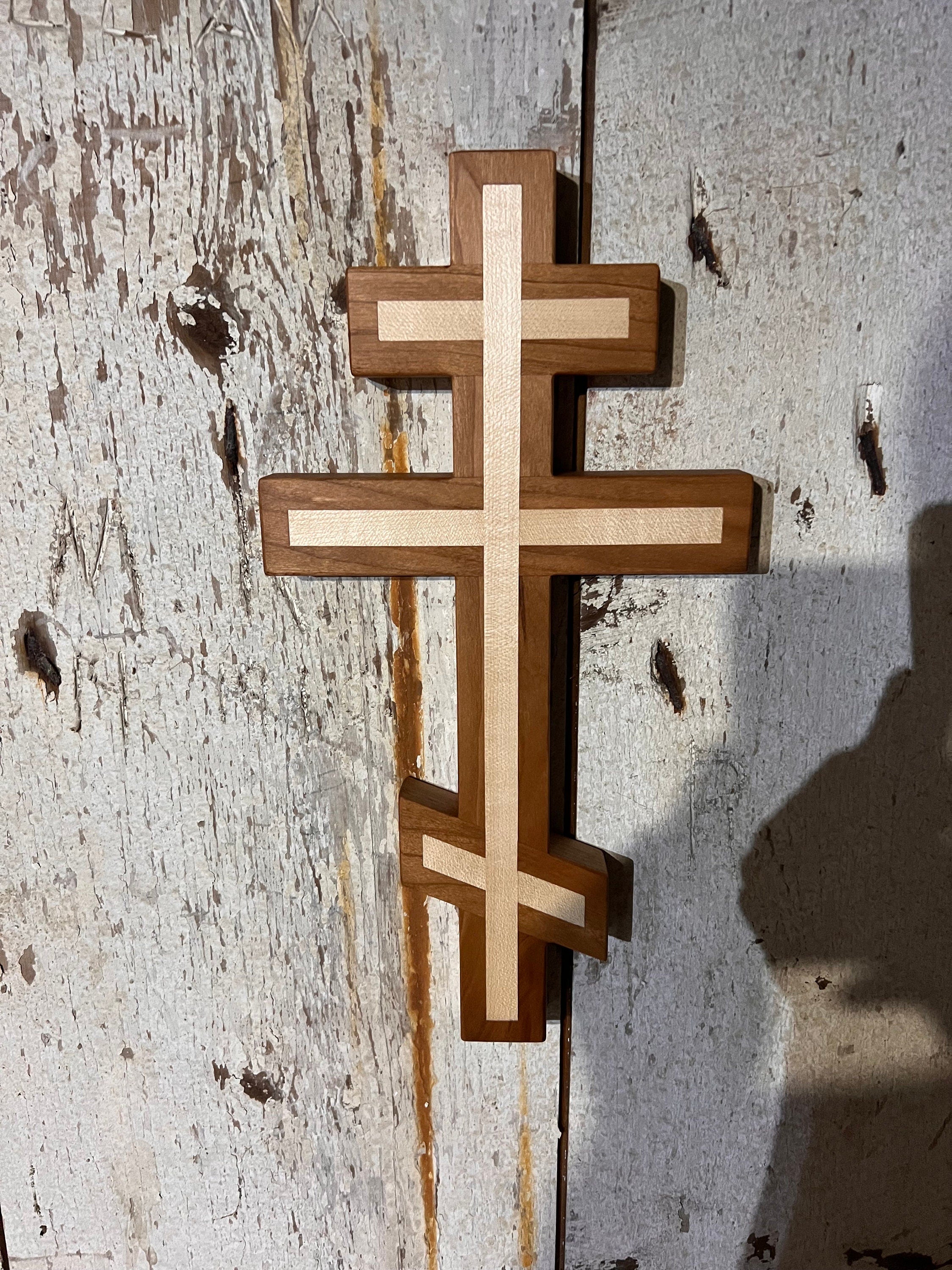 Cherry and Maple Wooden Orthodox Wall Cross