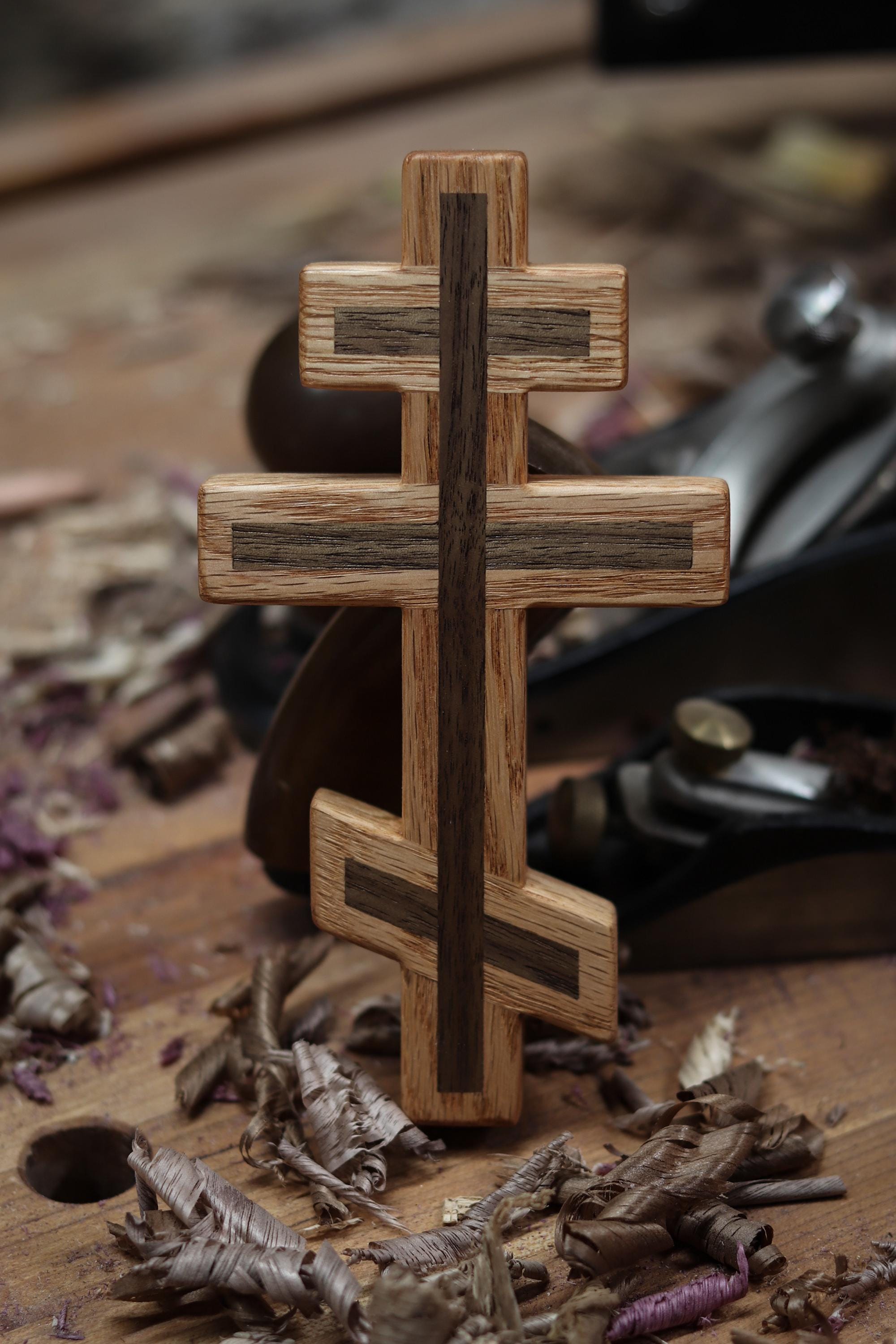 Red Oak and Walnut Orthodox Wall Cross