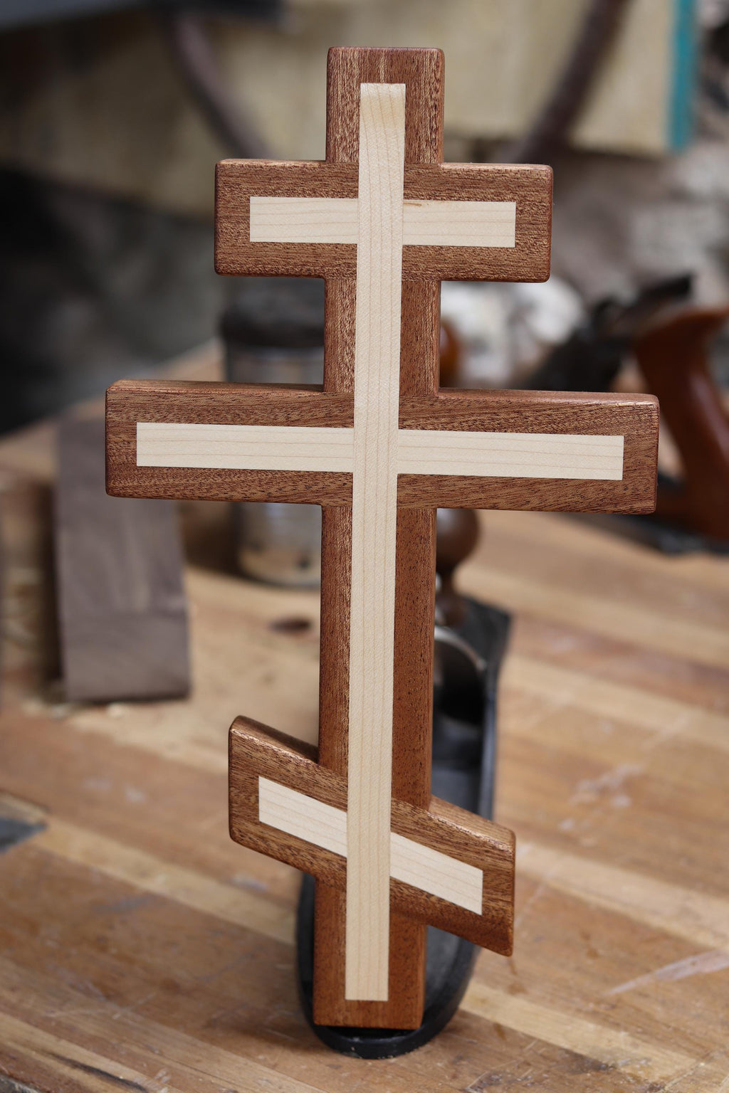 Sapele and Maple wooden Orthodox Wall Cross