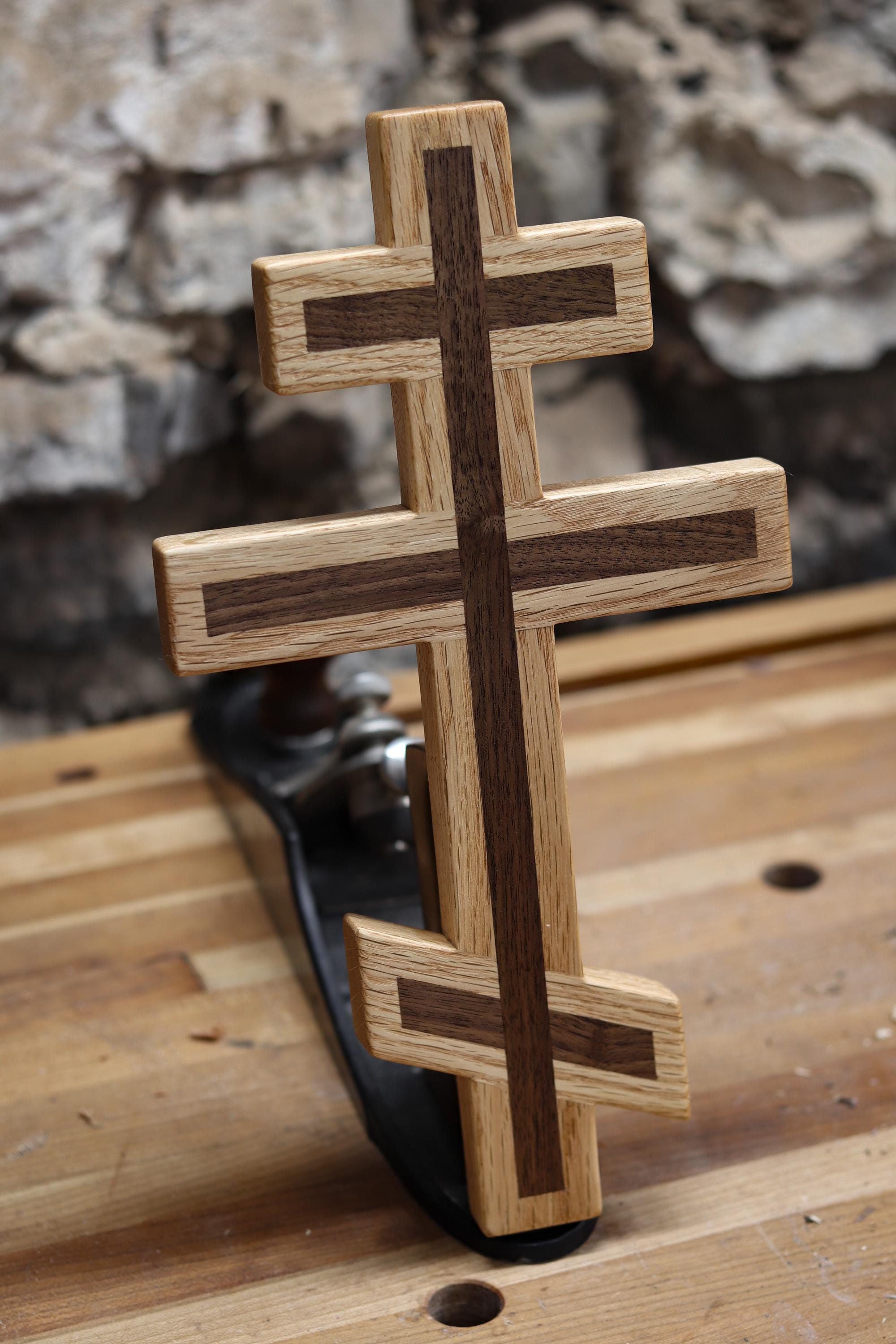 Red Oak and Walnut Orthodox Wall Cross