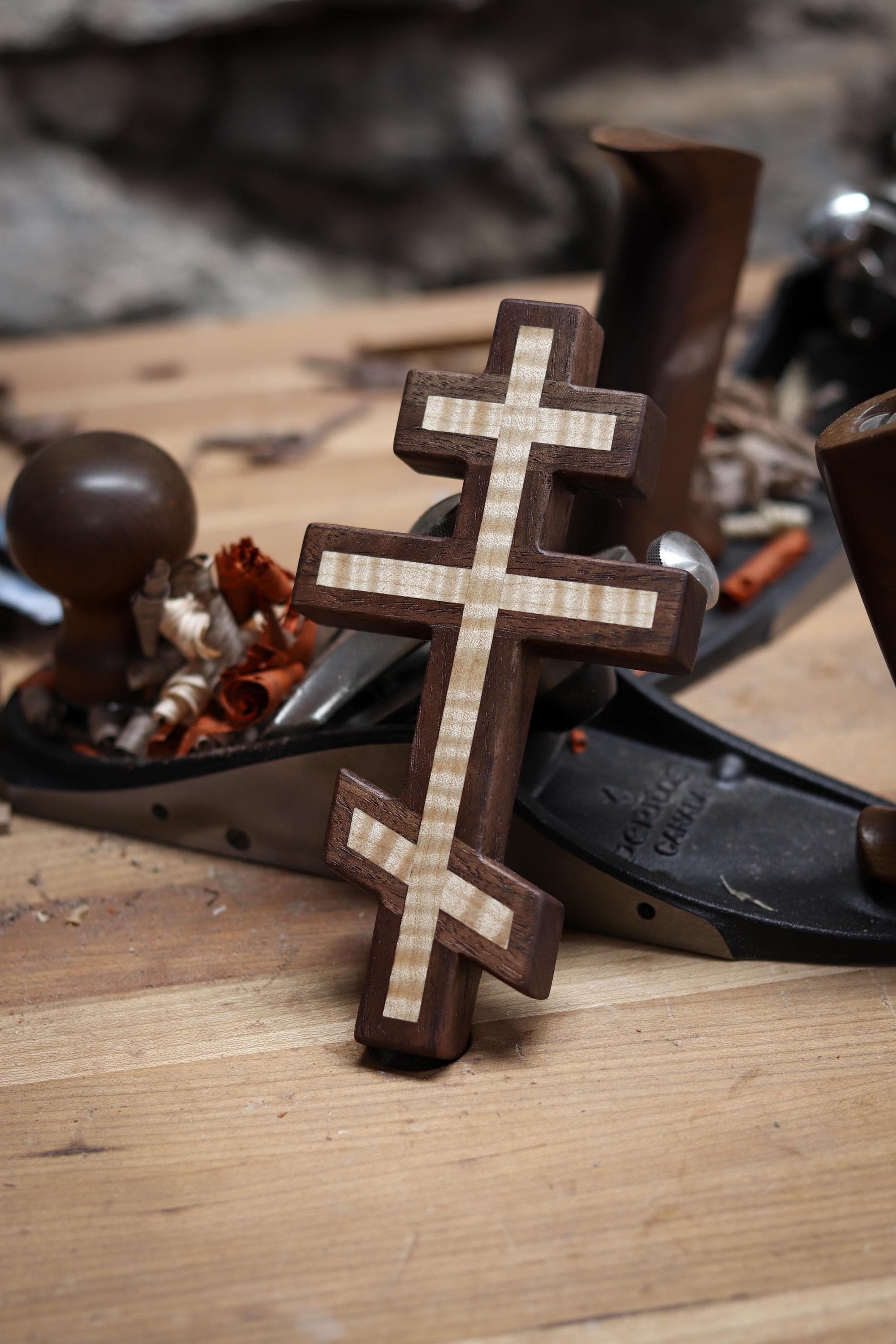 Walnut and Curly Maple Orthodox Wall cross