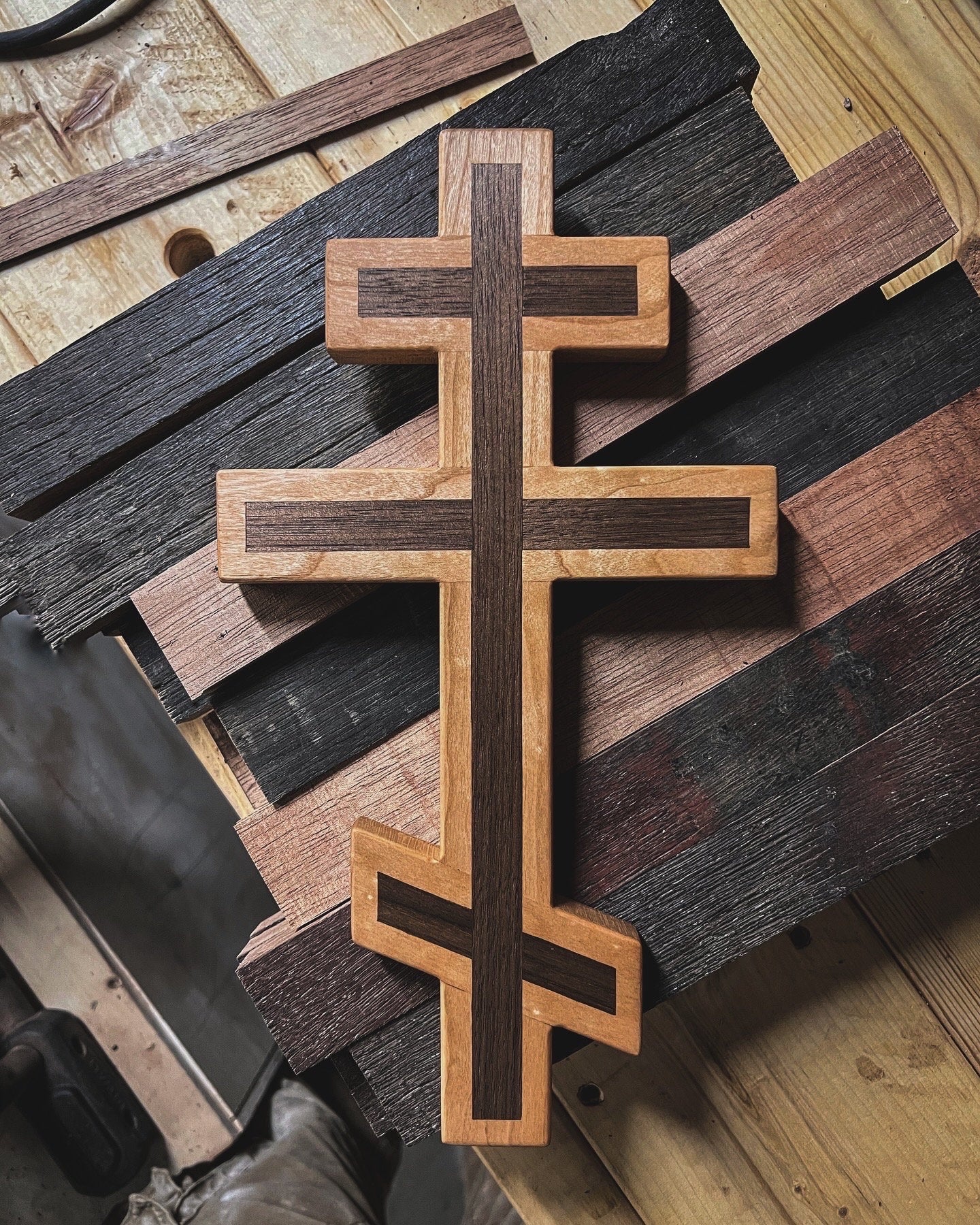 Cherry and Walnut Orthodox Wall Cross