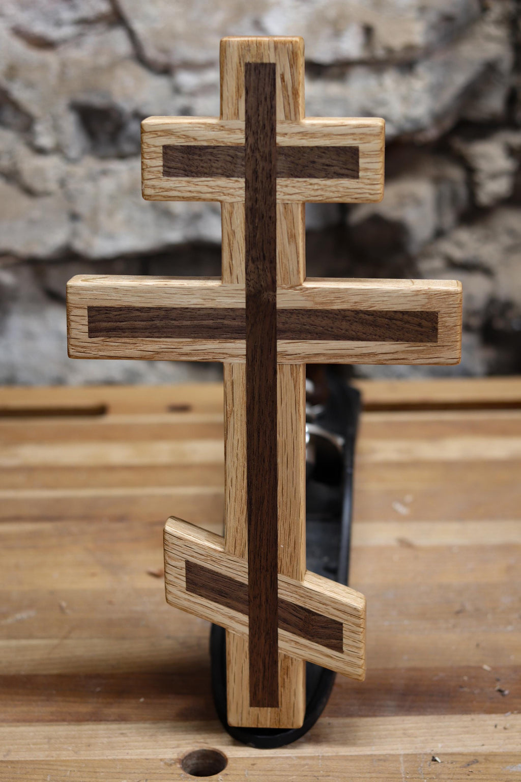 Red Oak and Walnut Orthodox Wall Cross