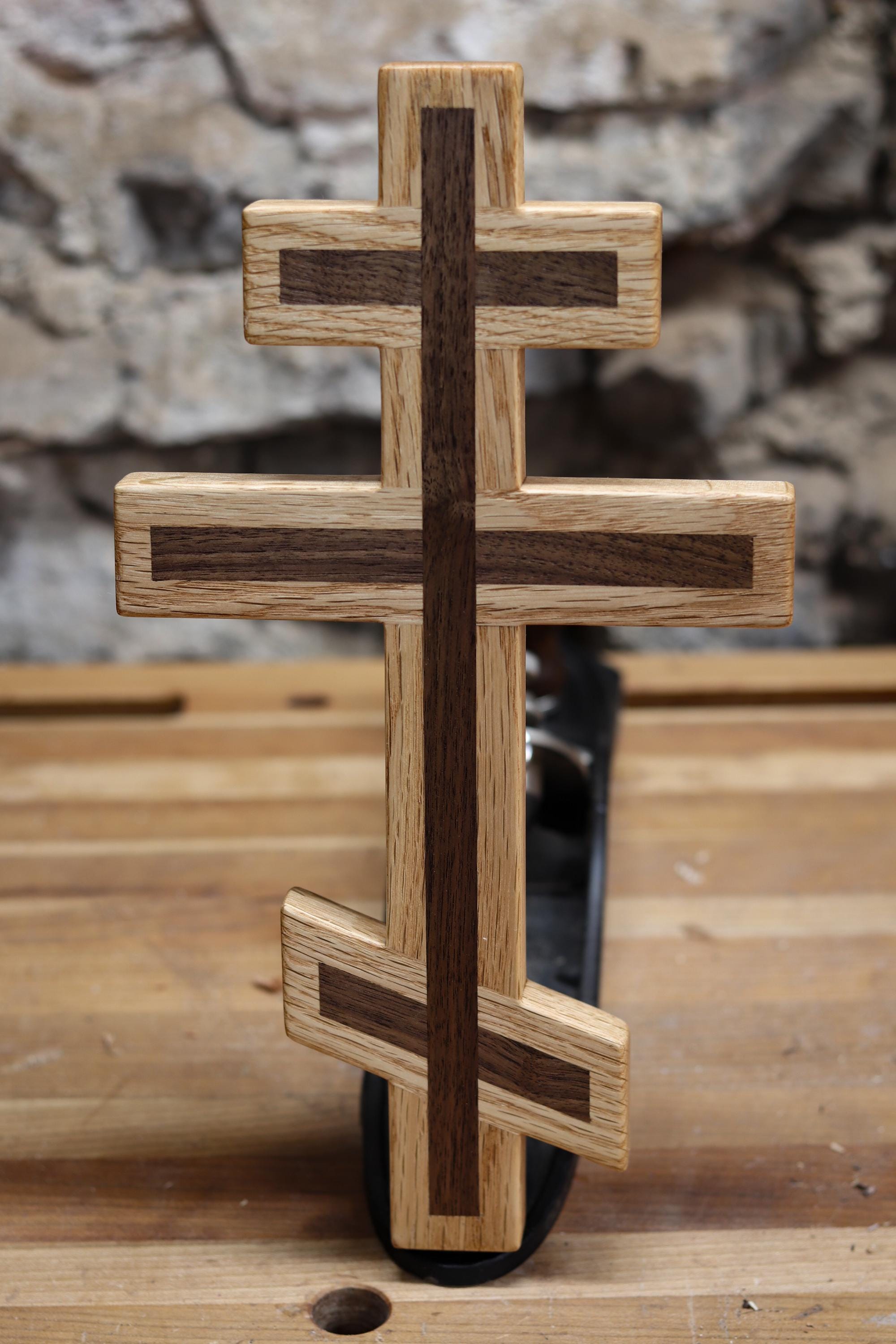 Red Oak and Walnut Orthodox Wall Cross