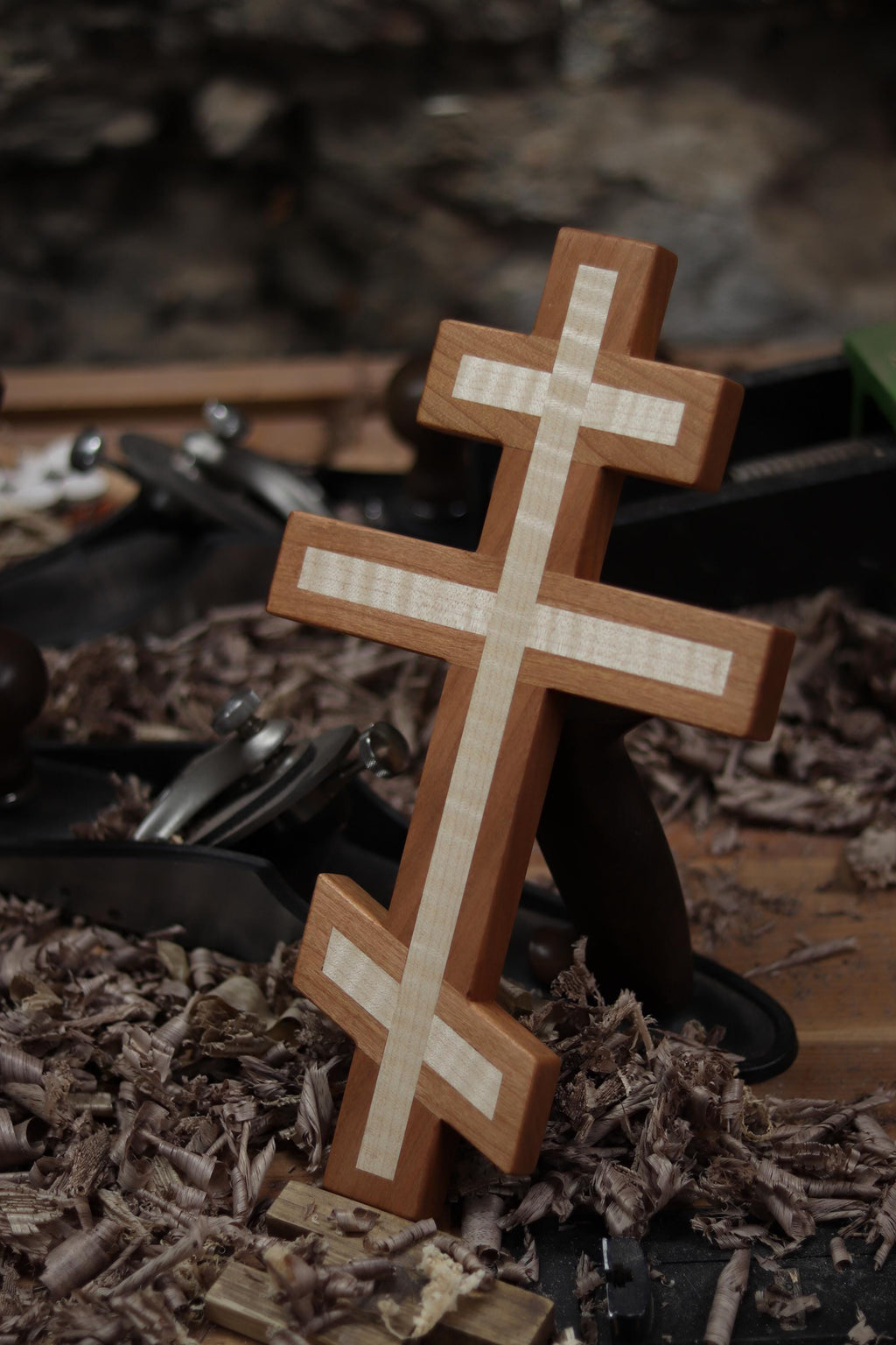 Cherry and Maple Wooden Orthodox Wall Cross