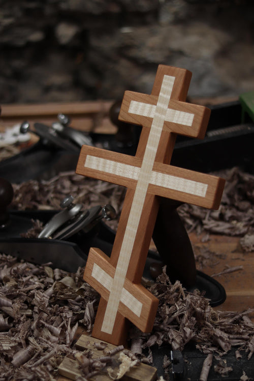 Cherry and Maple Wooden Orthodox Wall Cross
