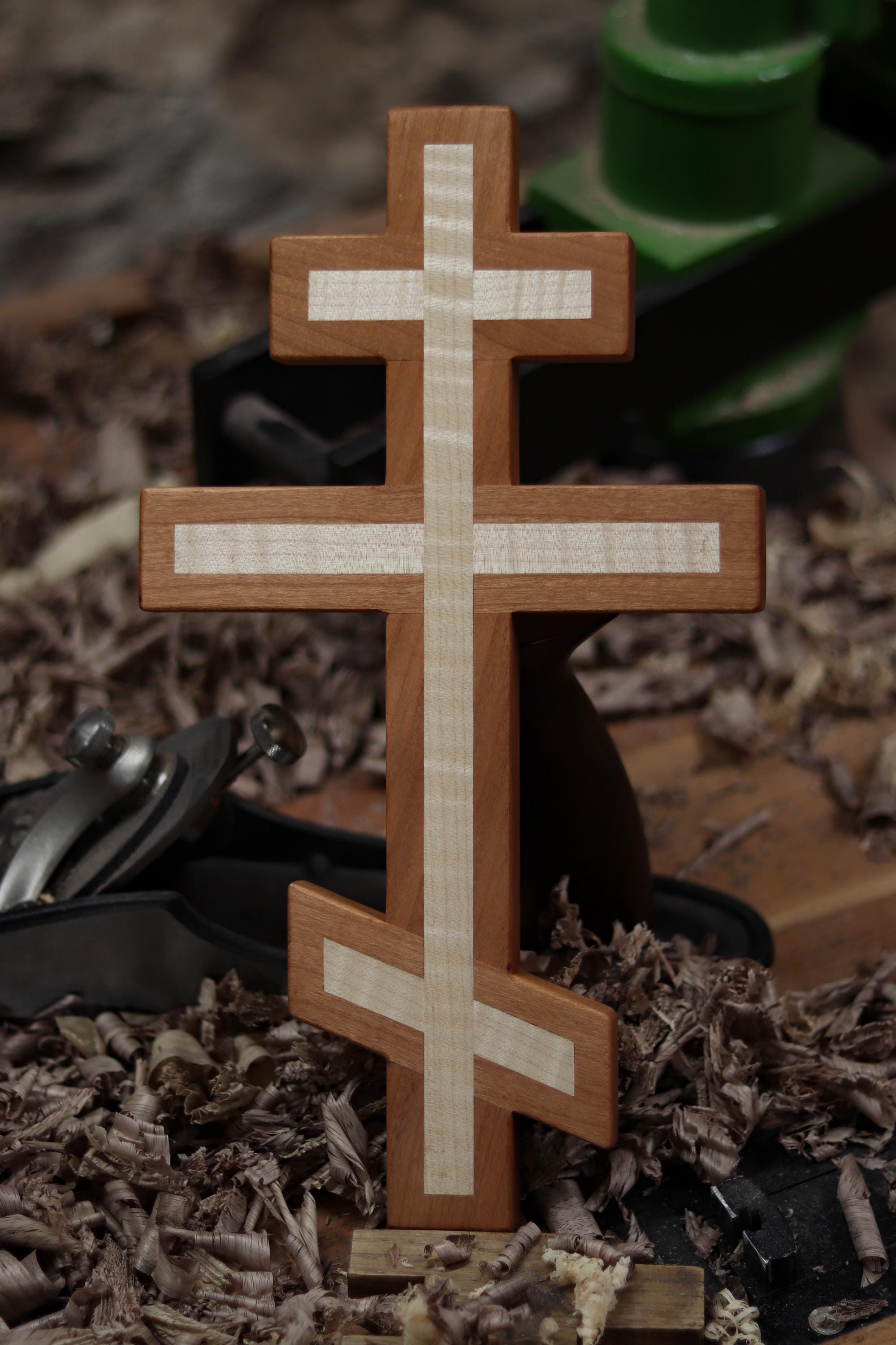 Cherry and Maple Wooden Orthodox Wall Cross