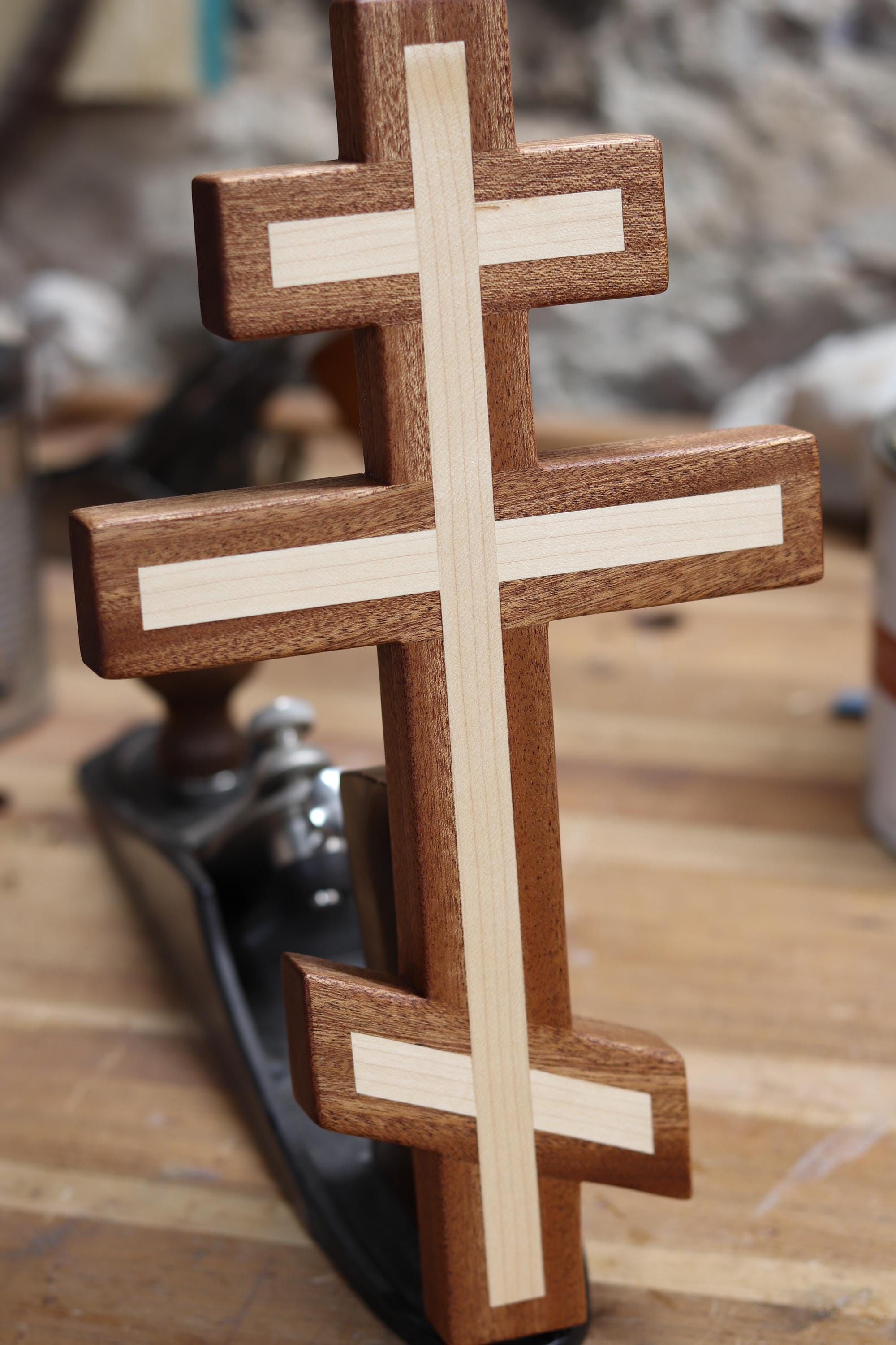 Sapele and Maple wooden Orthodox Wall Cross