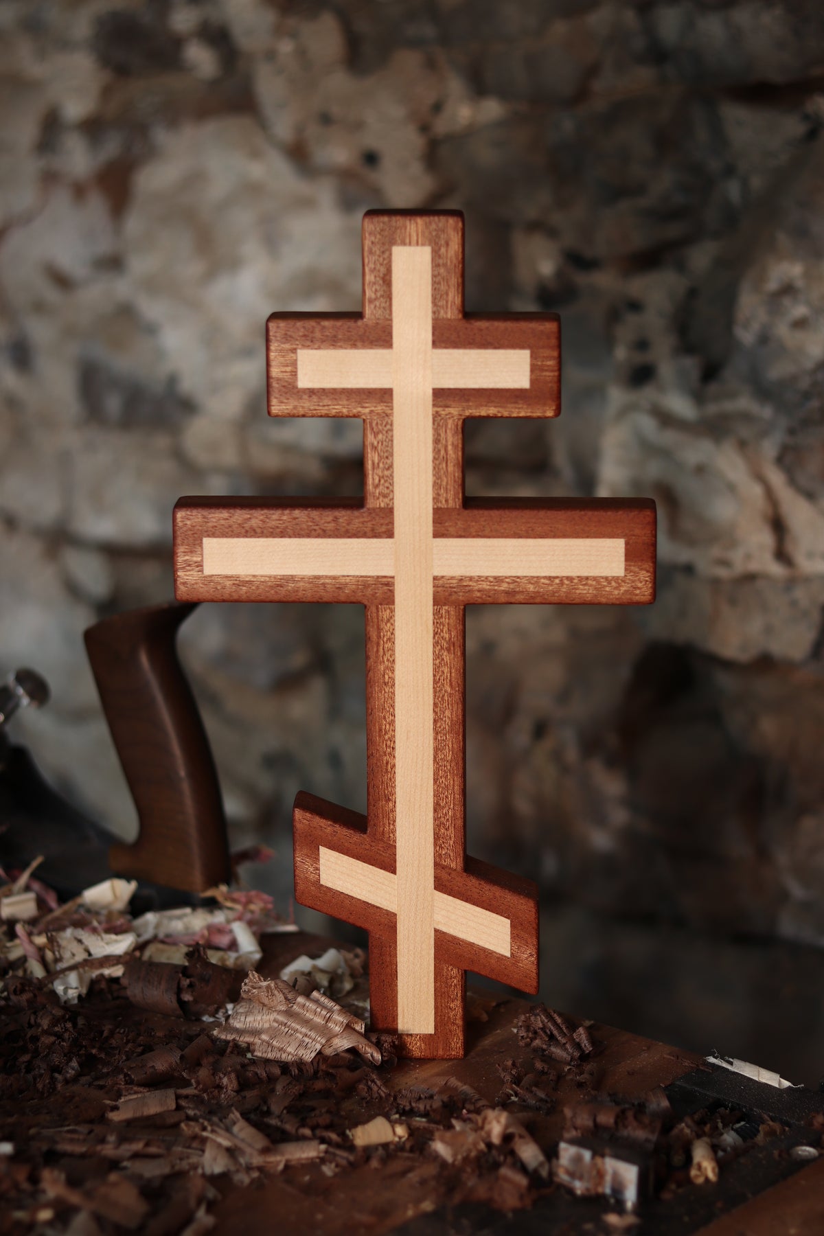 Sapele and Maple wooden Orthodox Wall Cross
