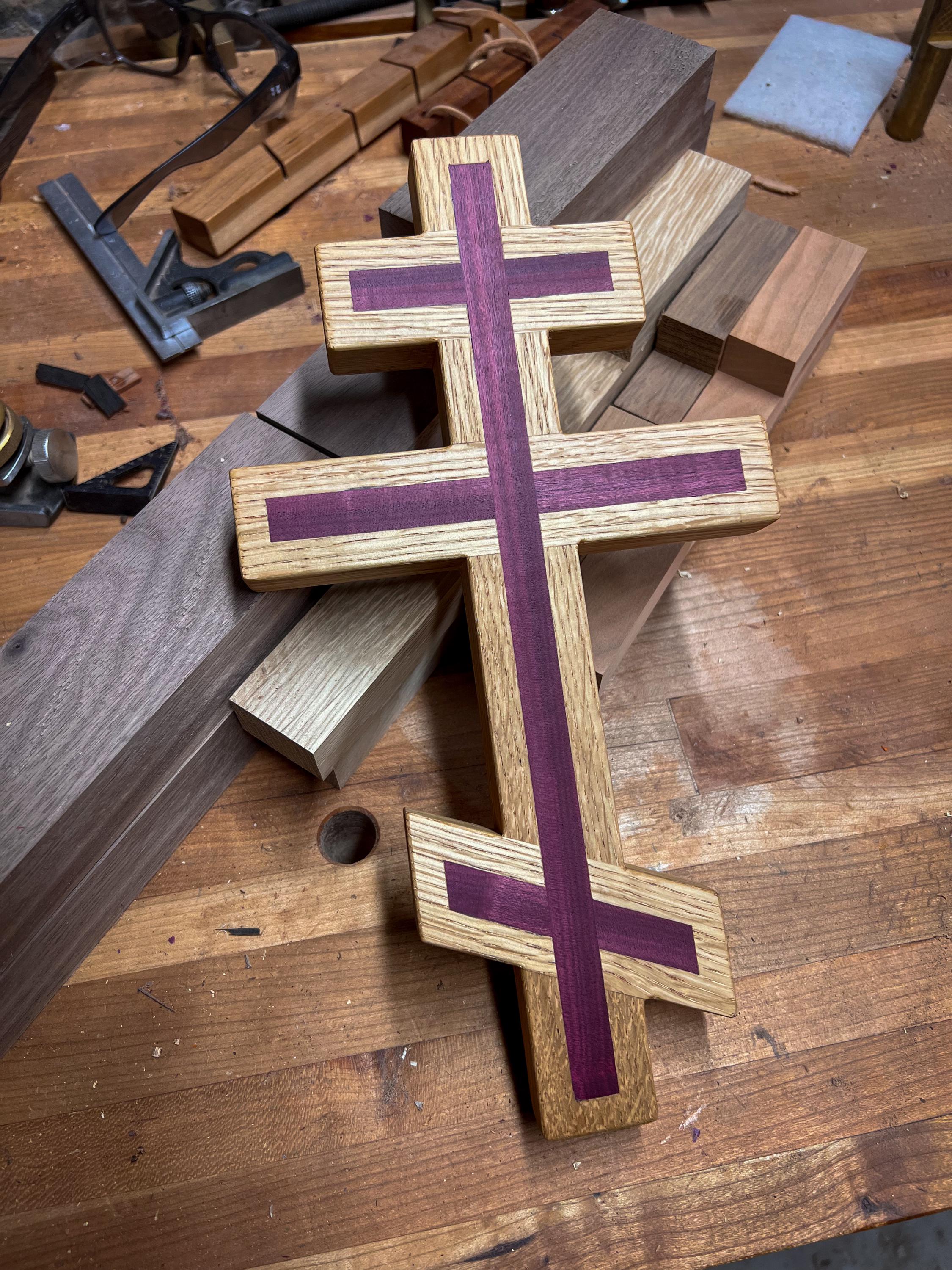 White Oak and Purpleheart  Wooden Orthodox Wall Cross