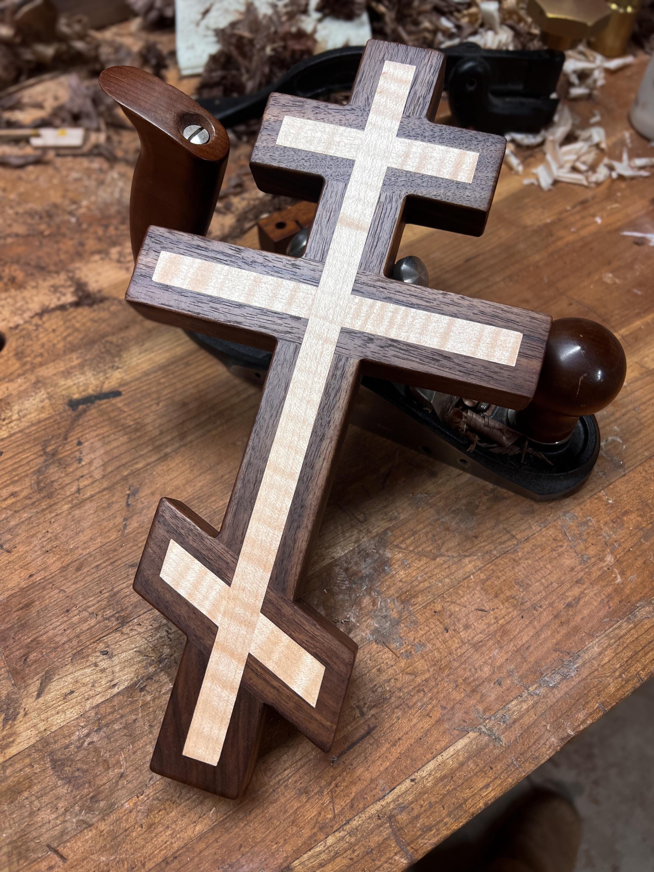 Walnut and Maple Orthodox Wall Cross