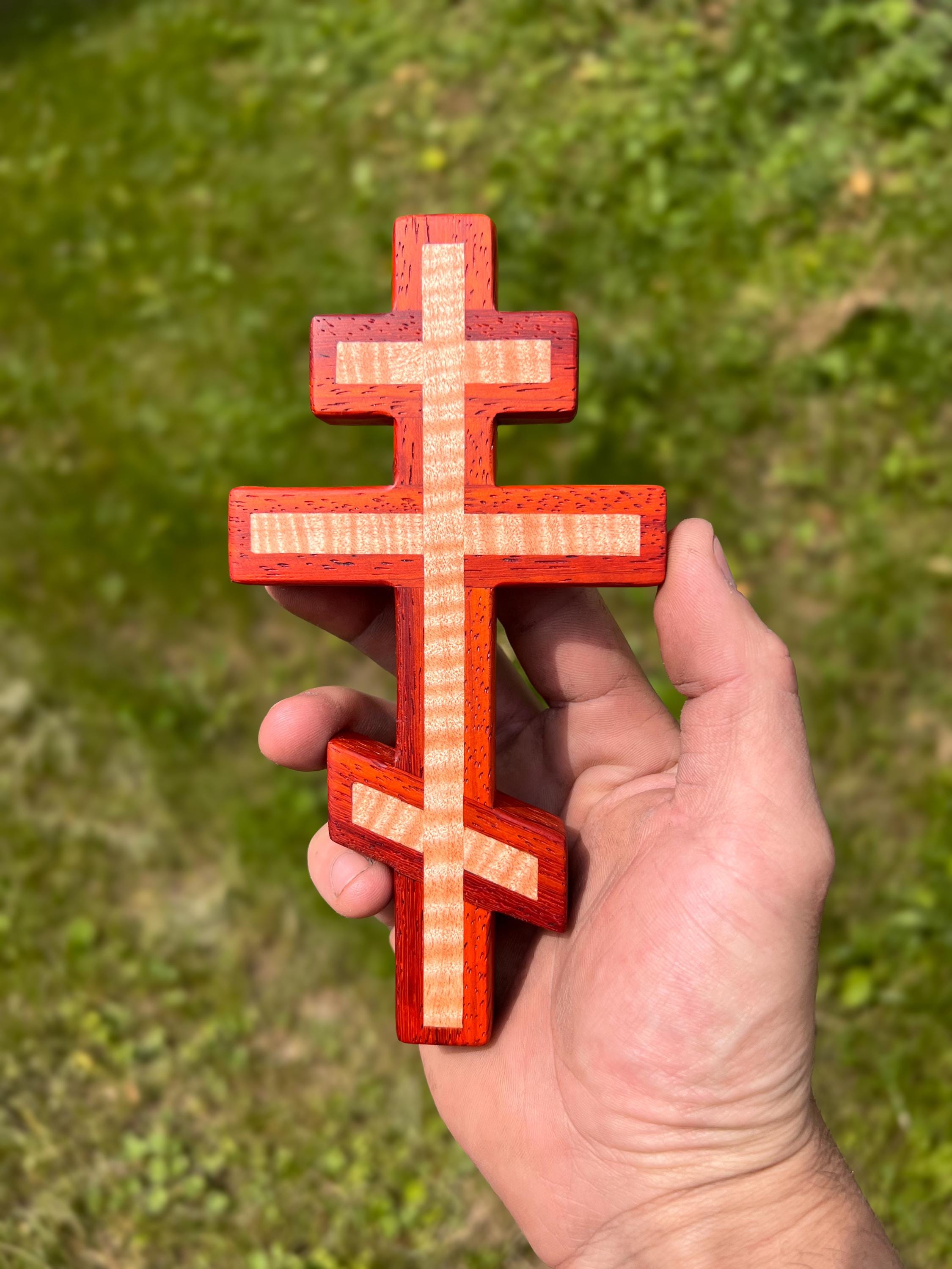 Padauk and Flame Maple Orthodox Wall Cross