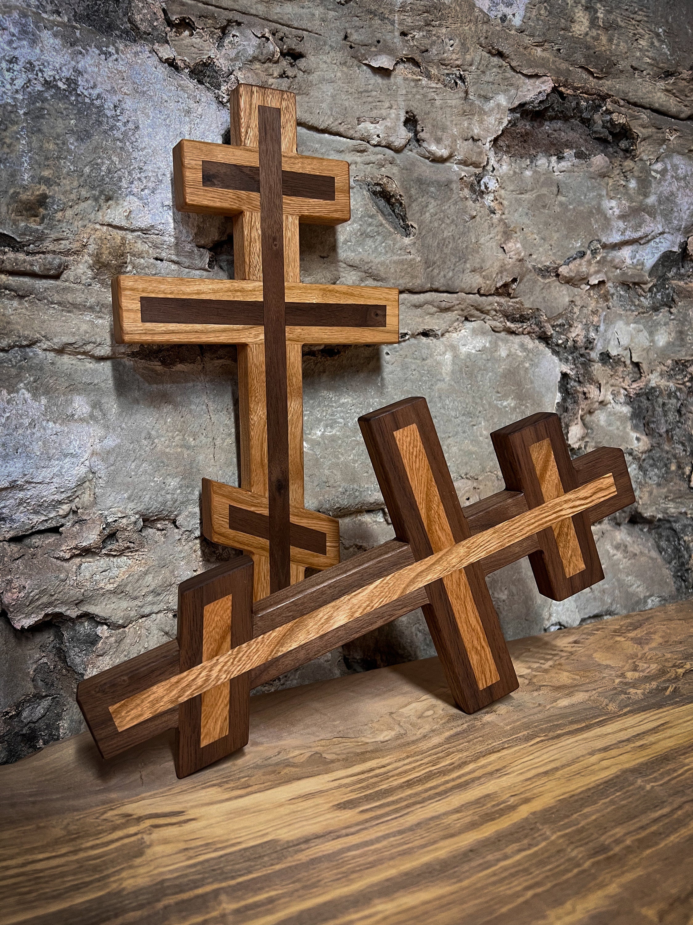 Walnut and Cherry Wooden Orthodox Wall Cross