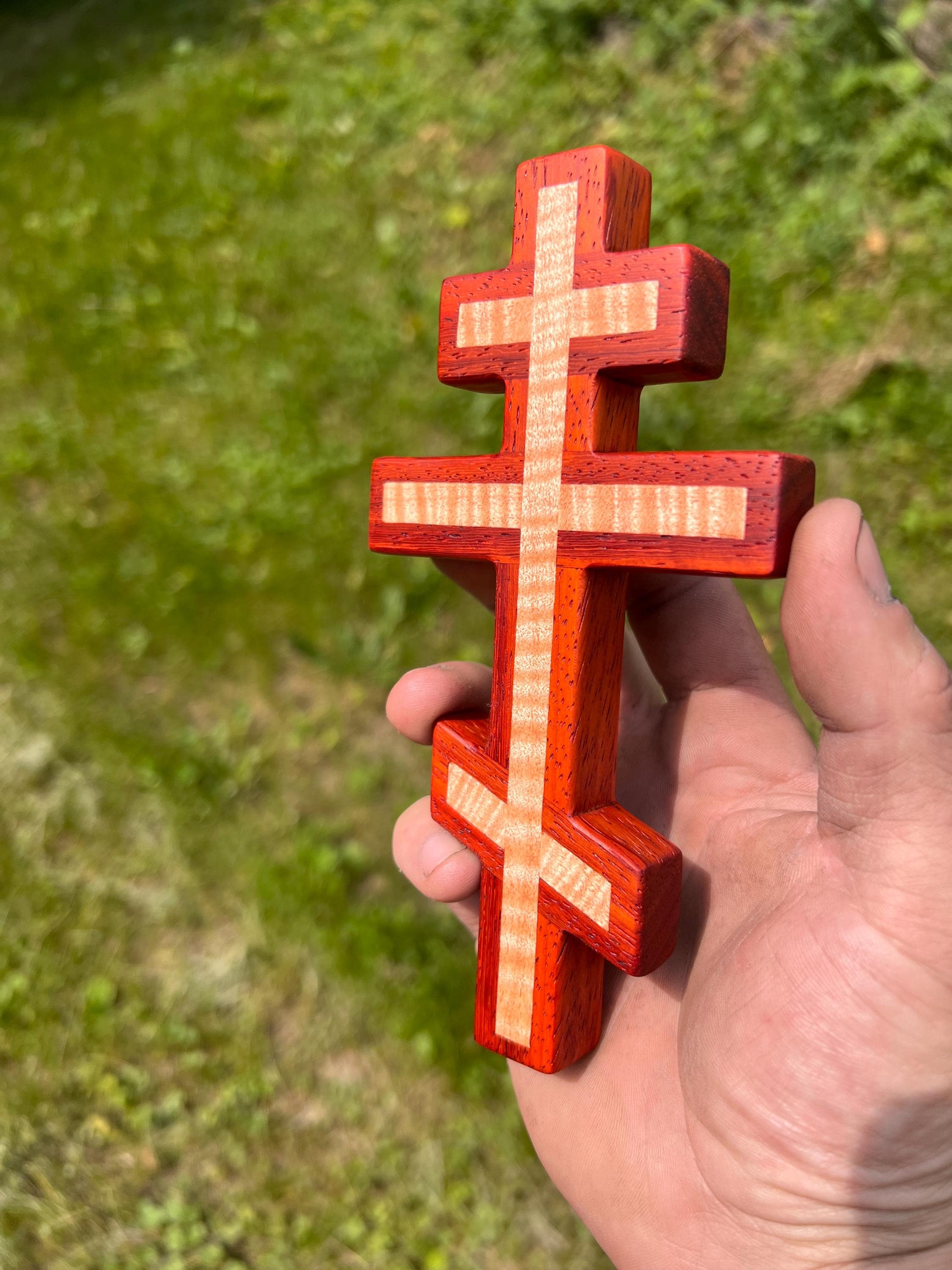 Padauk and Flame Maple Orthodox Wall Cross